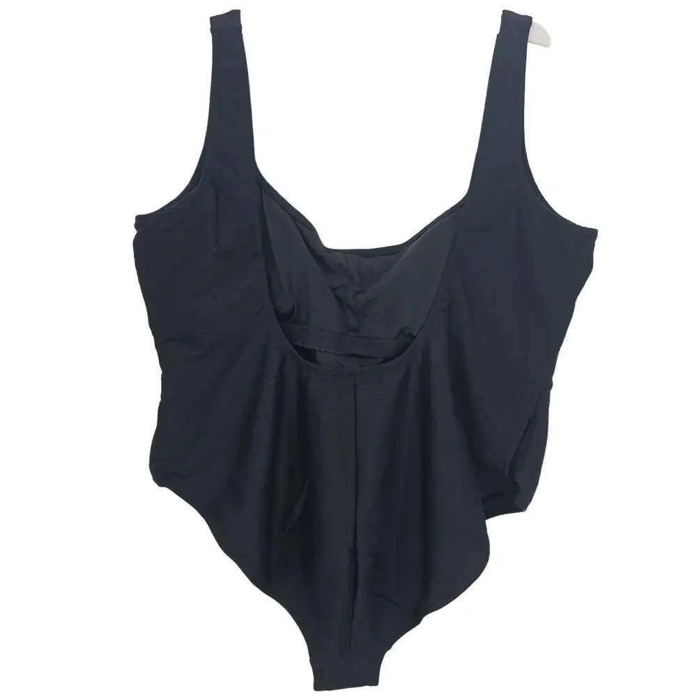 J, Crew Woman size 22 Ribbed Square neck One Piece Swimsuit Black Scoop Back NEW